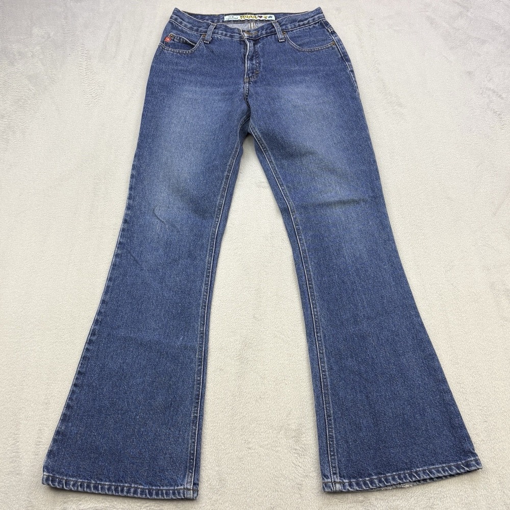 Mudd Jeans Womens 7 Blue Denim Flare Faded Whisker 100% Cotton Y2K Vintage Zip